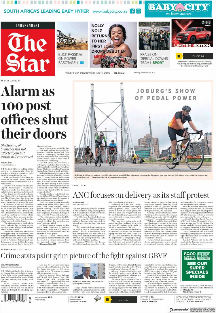 Portada de The Star (Sud&aacute;frica)