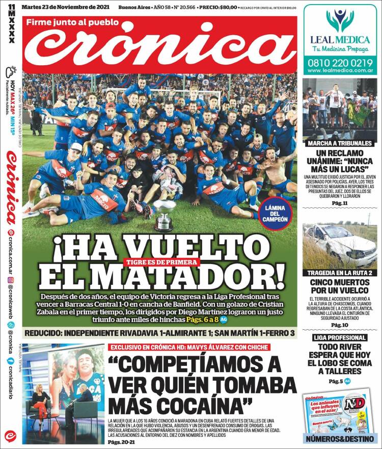 Portada de Crónica (Argentina)