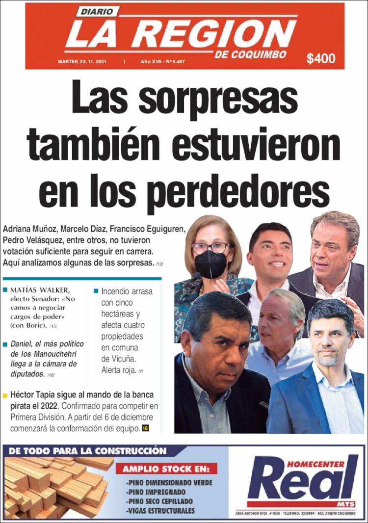 Portada de Diario La Región de Coquimbo (Chile)