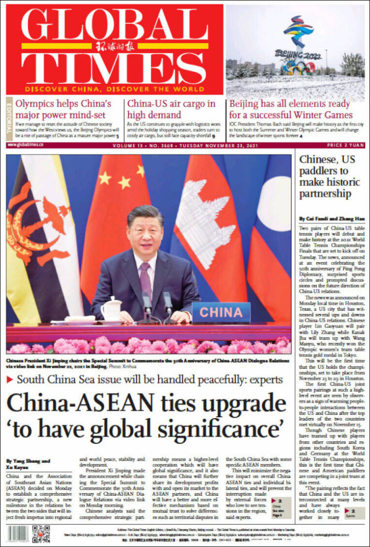 Portada de The Global Times (China)