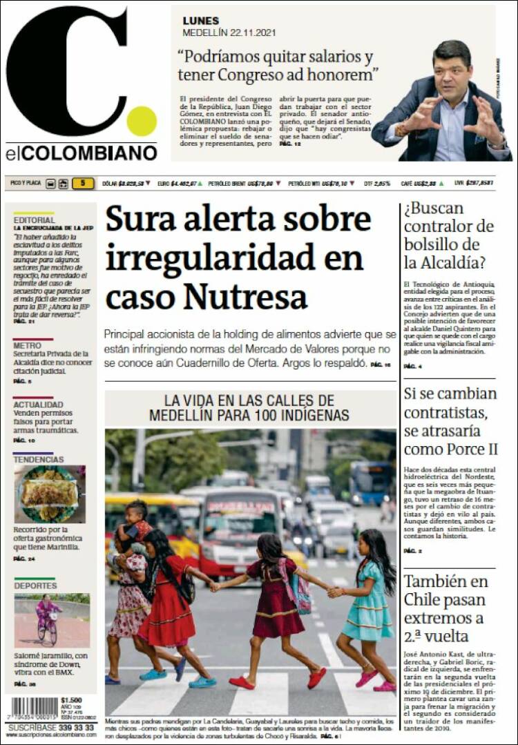 Portada de El Colombiano (Colombia)
