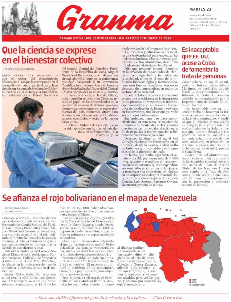 Portada de Granma (Cuba)