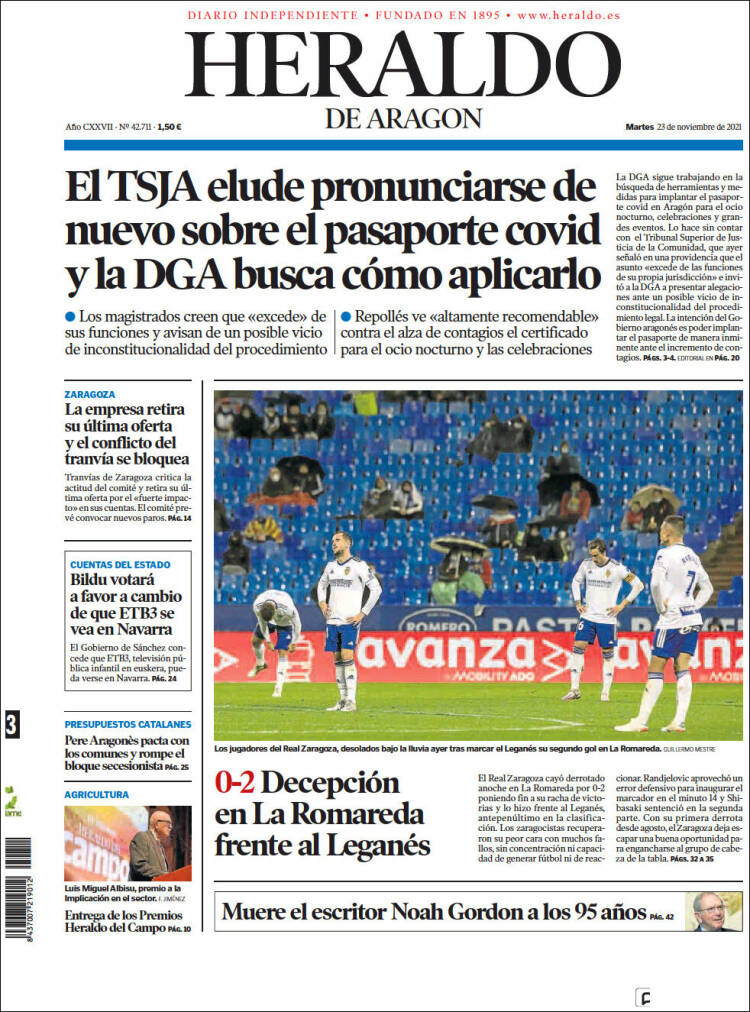 Portada de Heraldo de Aragón (Espa&ntilde;a)