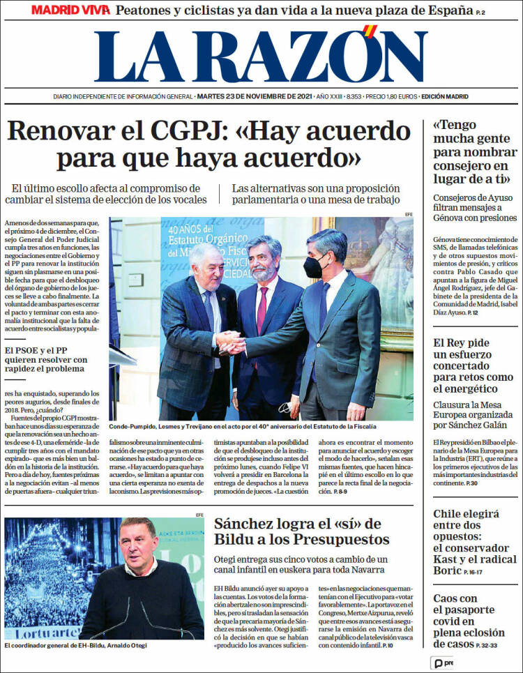 Portada de La Razón (Espa&ntilde;a)