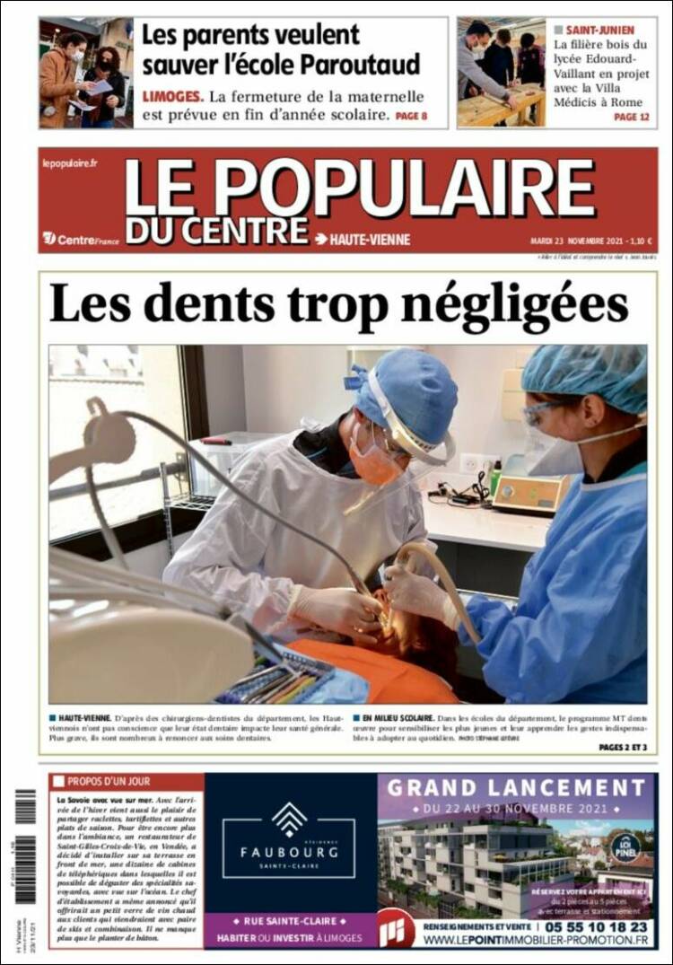 Portada de Le Populaire du Centre (Francia)