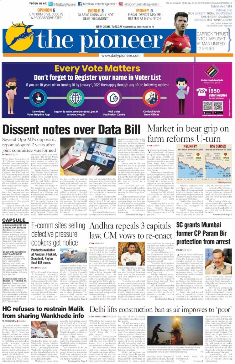 Portada de The Pioneer (India)