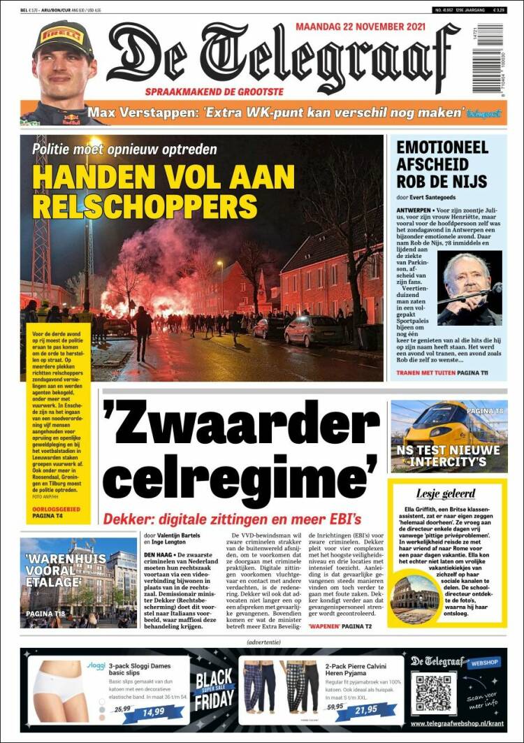 Portada de De Telegraaf (Pa&iacute;ses Bajos)