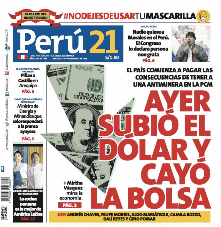 Portada de Perú 21 (Per&uacute;)
