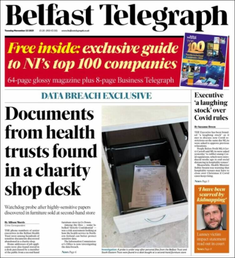 Portada de Belfast Telegraph (Reino Unido)