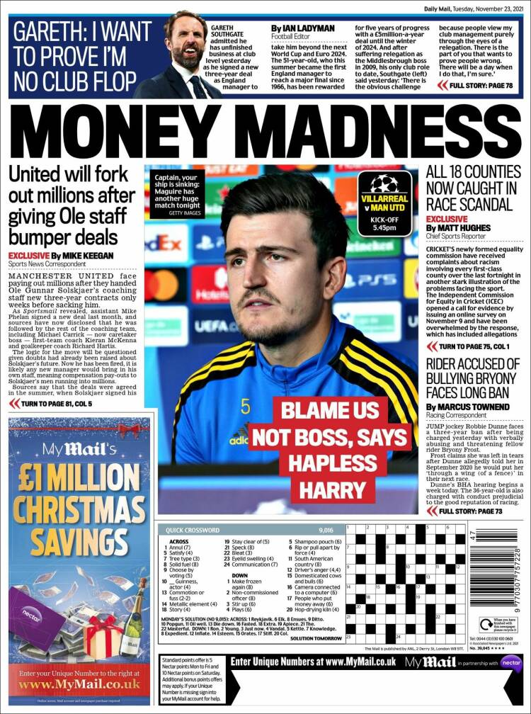 Portada de Daily Mail Sport (Reino Unido)