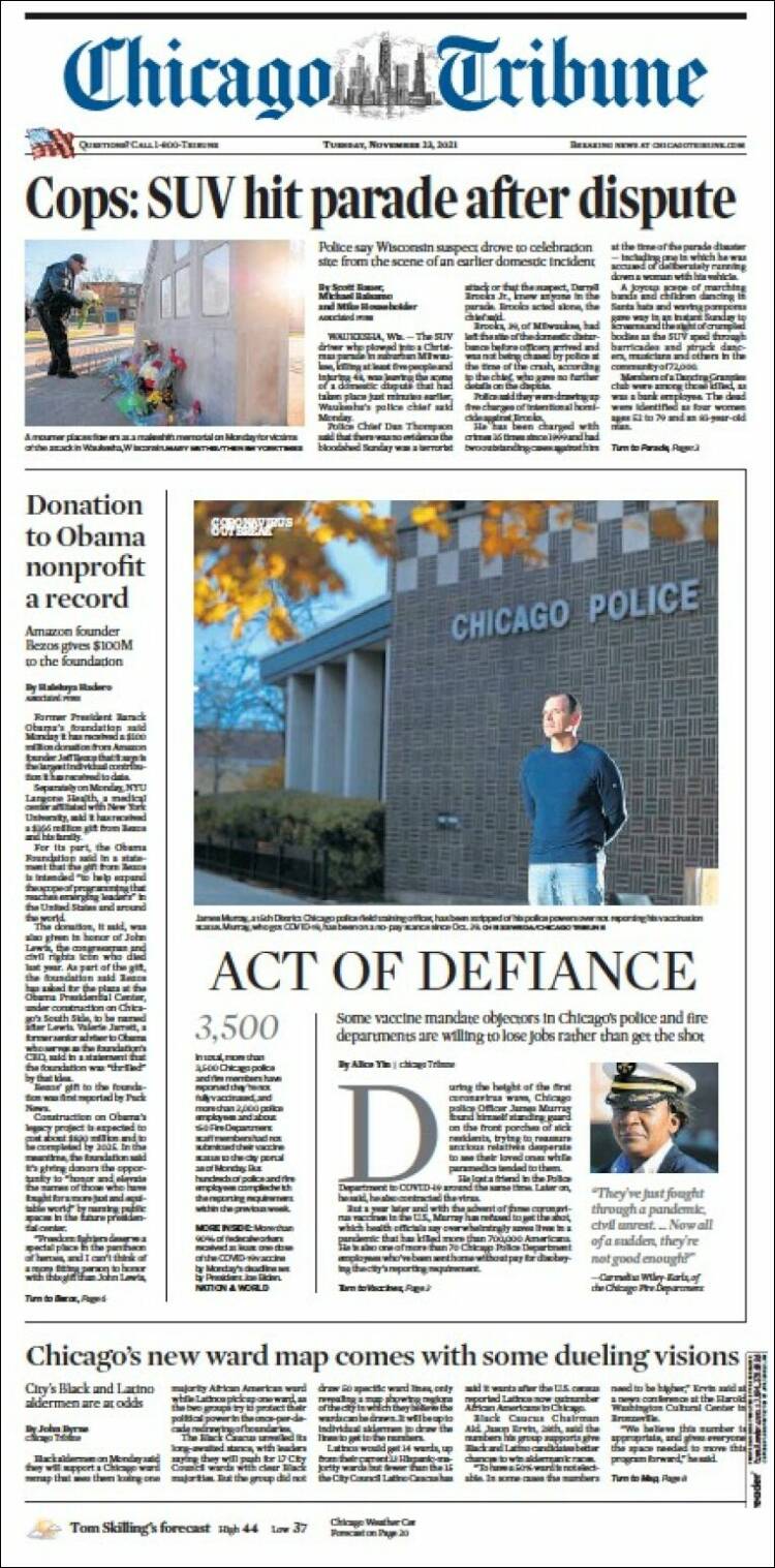 Portada de Chicago Tribune (USA)