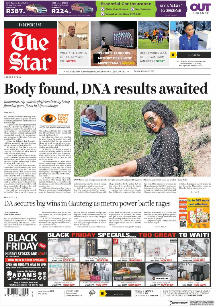 Portada de The Star (Sud&aacute;frica)