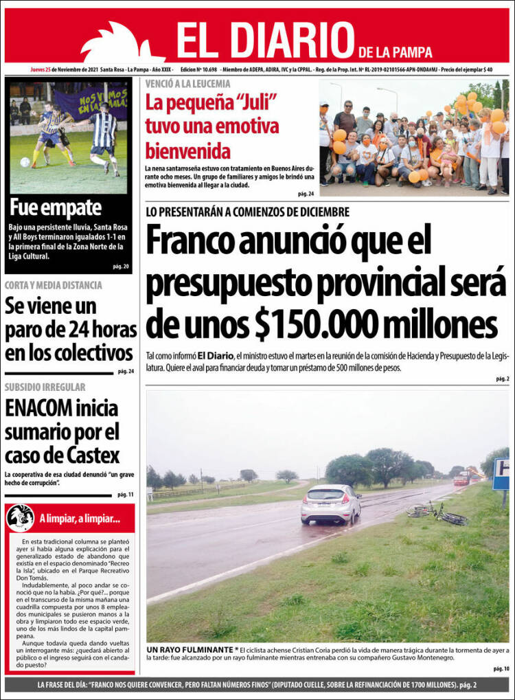 Portada de Diario de La Pampa (Argentina)