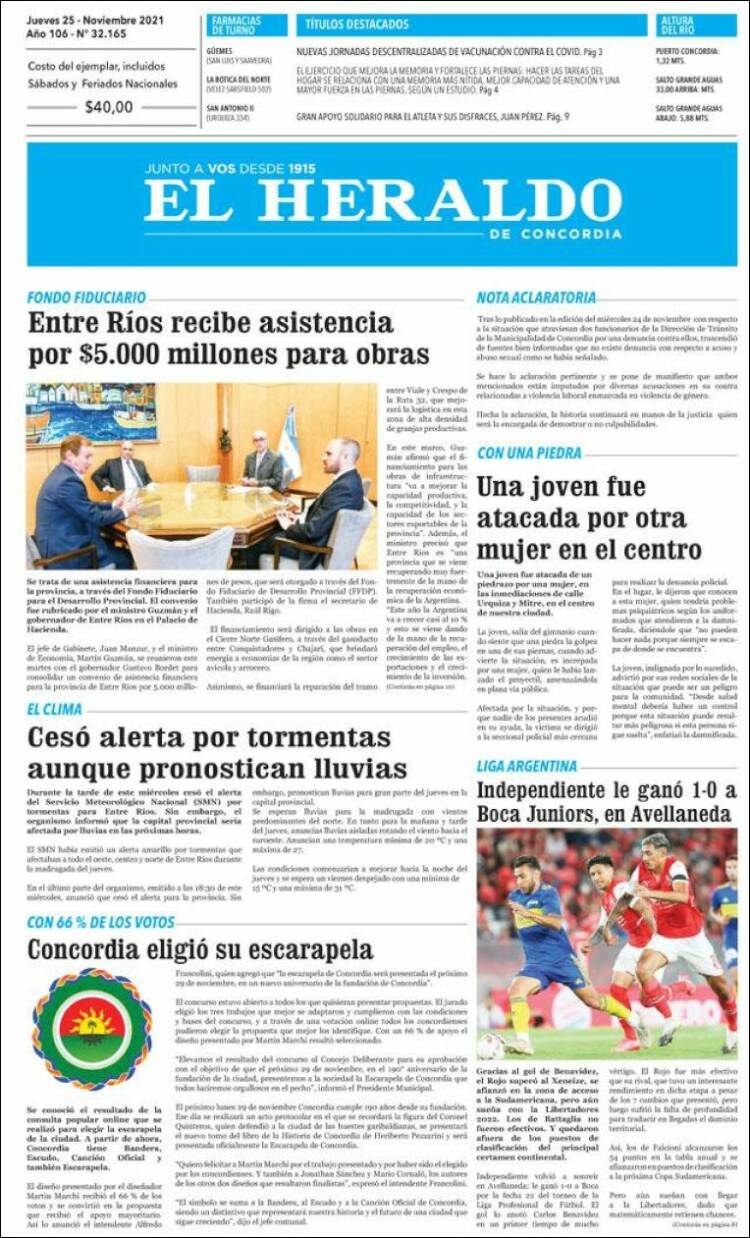 Portada de El Heraldo de Concordia (Argentina)