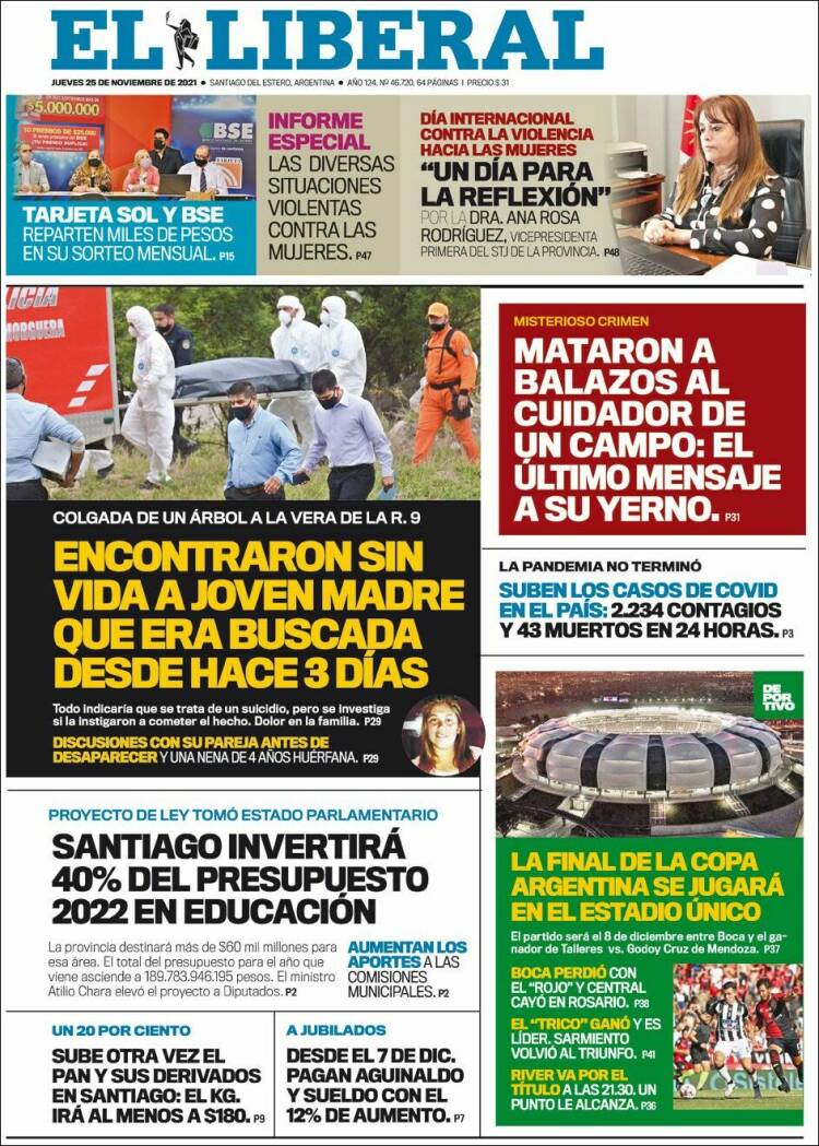 Portada de Diario El Liberal (Argentina)