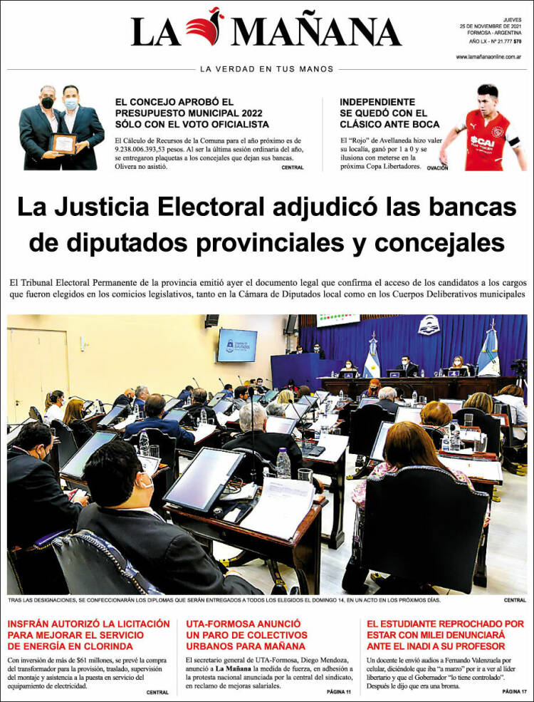 Portada de Diario La Mañana (Argentina)