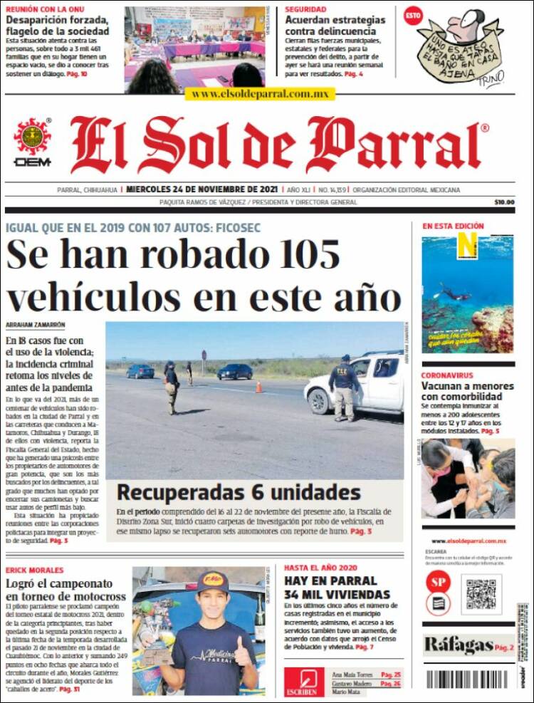 Portada de El Sol de Parral (México)