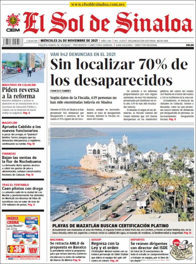 Portada de El Sol de Sinaloa (México)