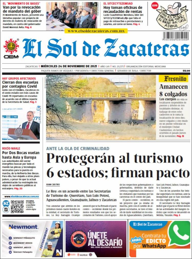 Portada de El Sol de Zacatecas (México)