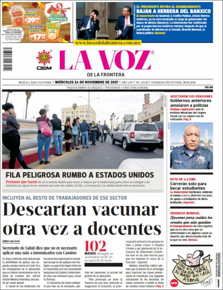 Portada de La Voz de la Frontera (México)