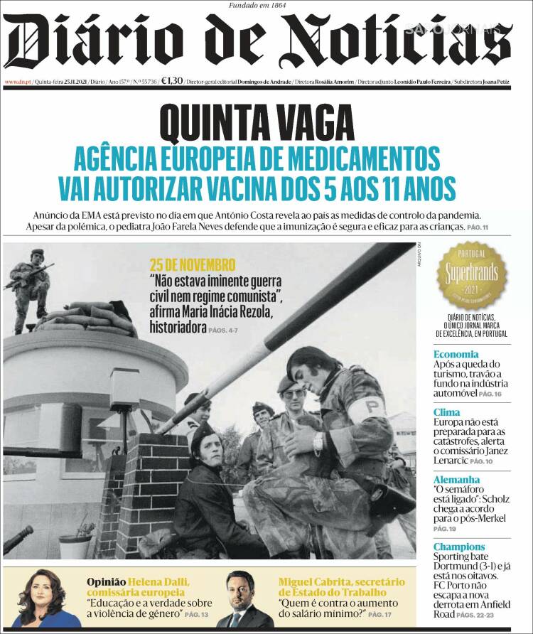 Portada de Diário de Noticias (Portugal)