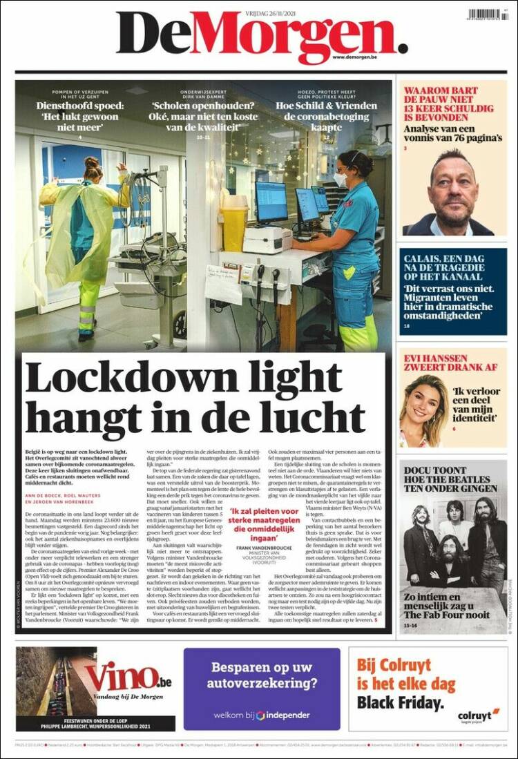 Portada de De Morgen (B&eacute;lgica)