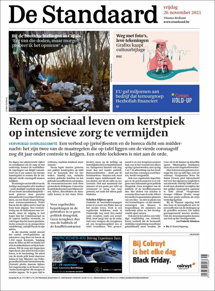 Portada de De Standaard (B&eacute;lgica)