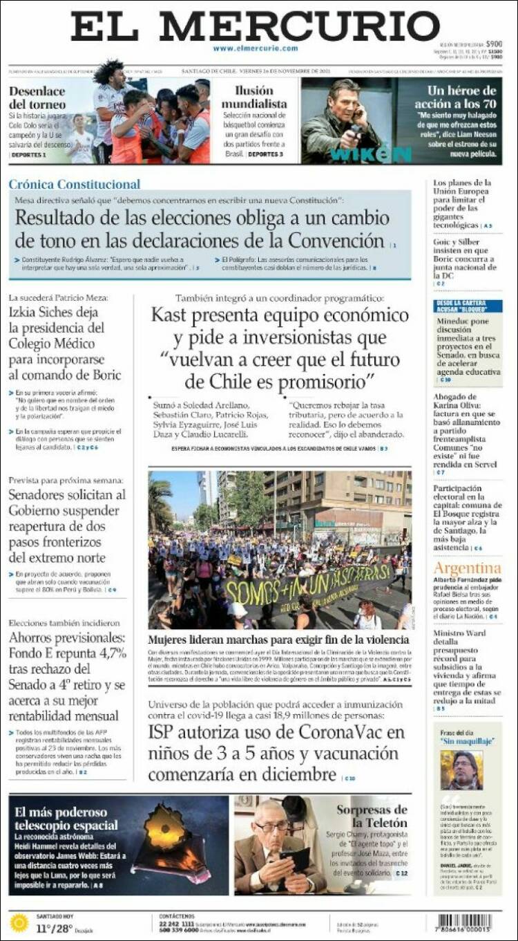Portada de El Mercurio (Chile)