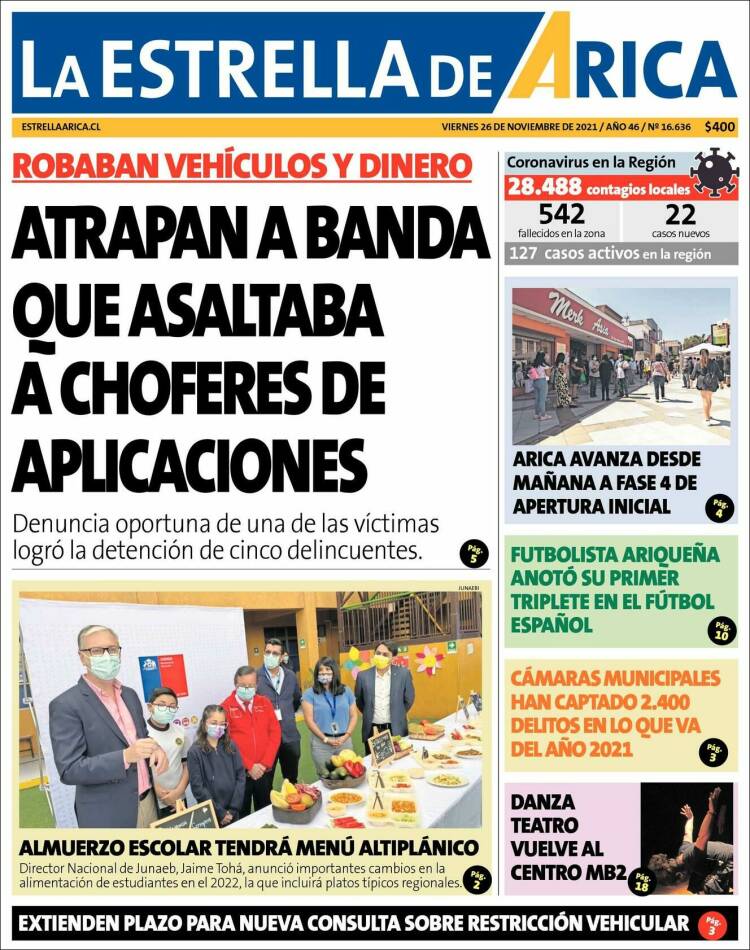 Portada de La Estrella de Arica (Chile)
