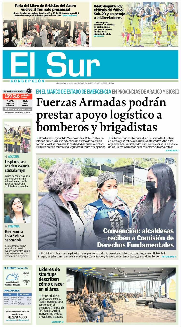 Portada de El Sur (Chile)
