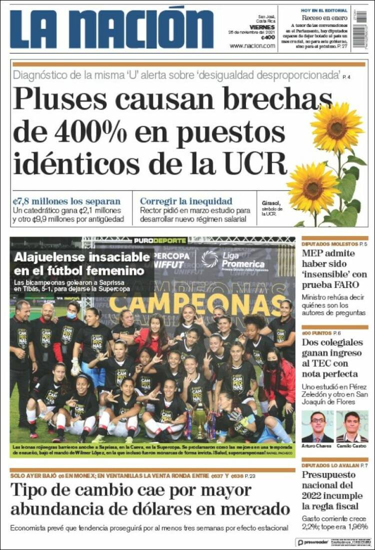 Portada de La Nación - Costa Rica (Costa Rica)