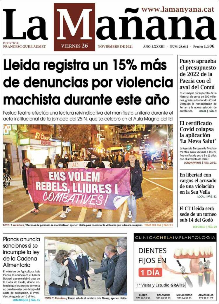 Portada de La Mañana - Diari de Ponent (Espagne)