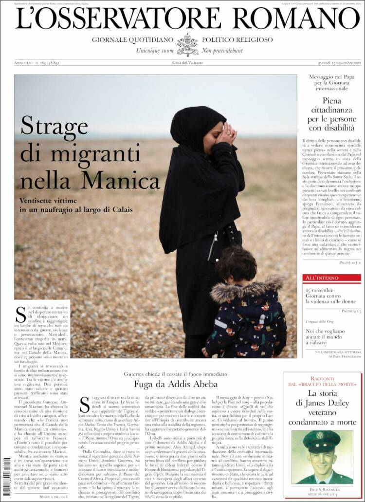 Portada de L'Osservatore Romano (Italia)