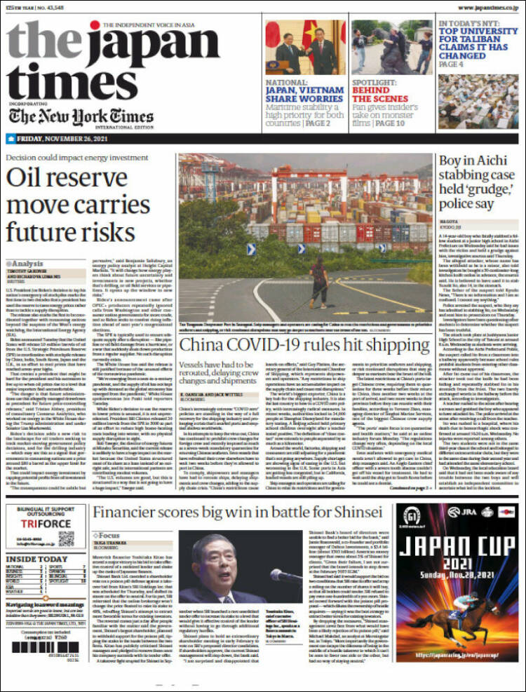 Portada de The Japan Times (Jap&oacute;n)