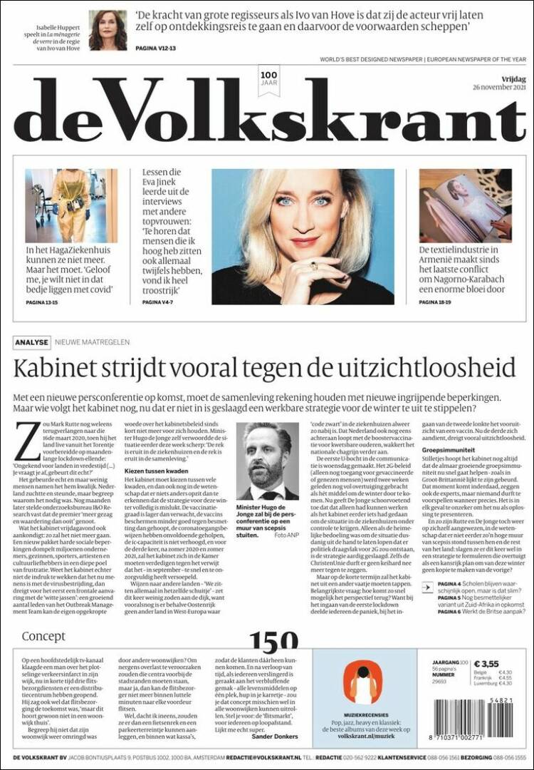 Portada de De Volkskrant (Pa&iacute;ses Bajos)