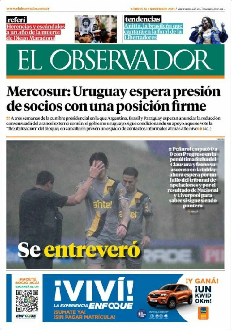 Portada de El Observador (Uruguay)