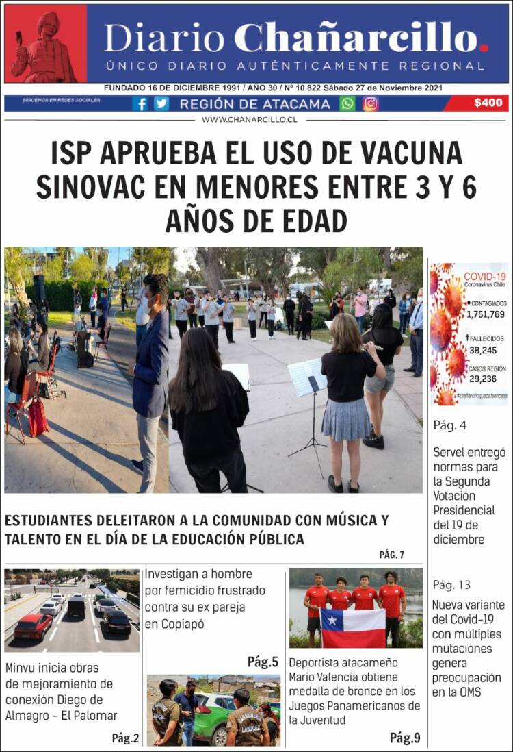 Portada de Diario Chañarcillo (Chile)