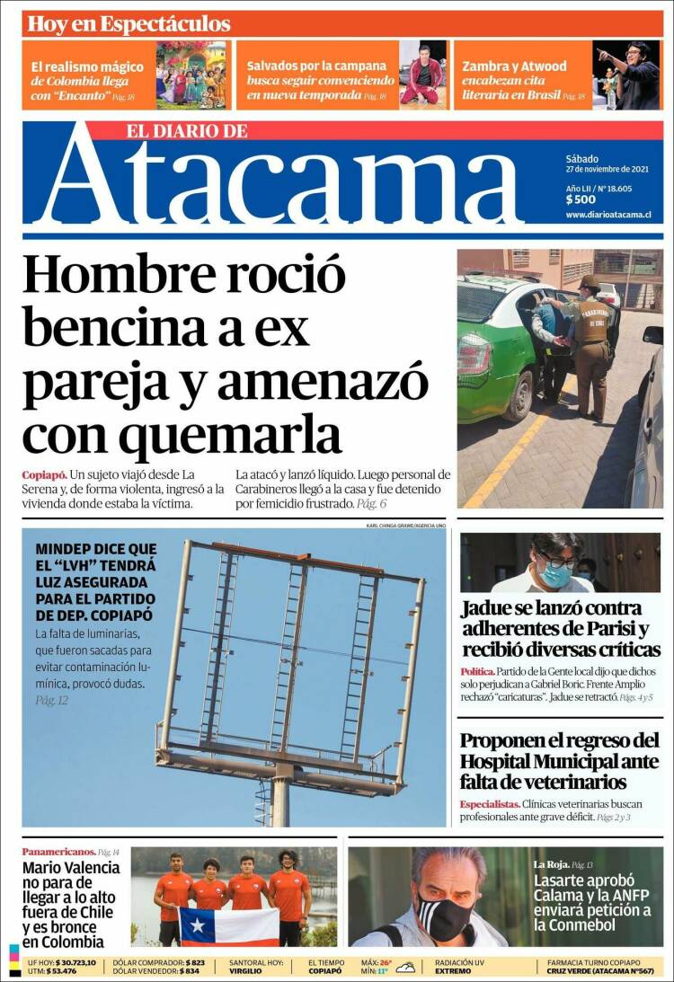 Portada de Diario de Atacama (Chile)