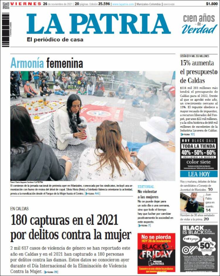 Portada de La Patria (Colombia)