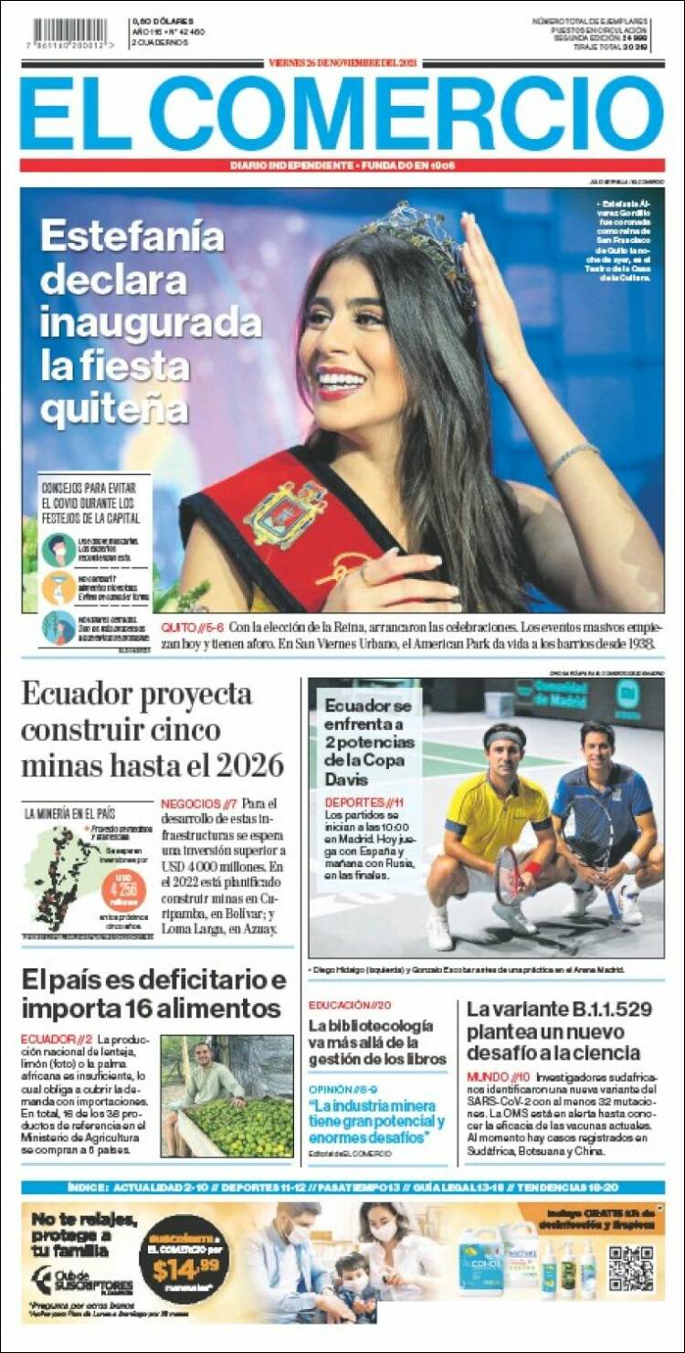 Portada de El Comercio (Ecuador)