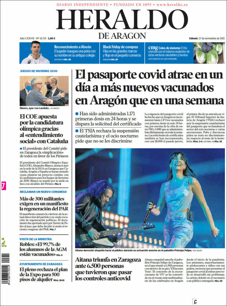 Portada de Heraldo de Aragón (Espa&ntilde;a)
