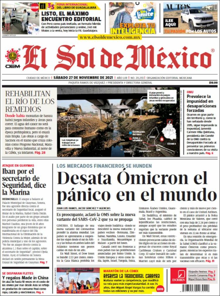 Portada de El Sol de México (M&eacute;xico)