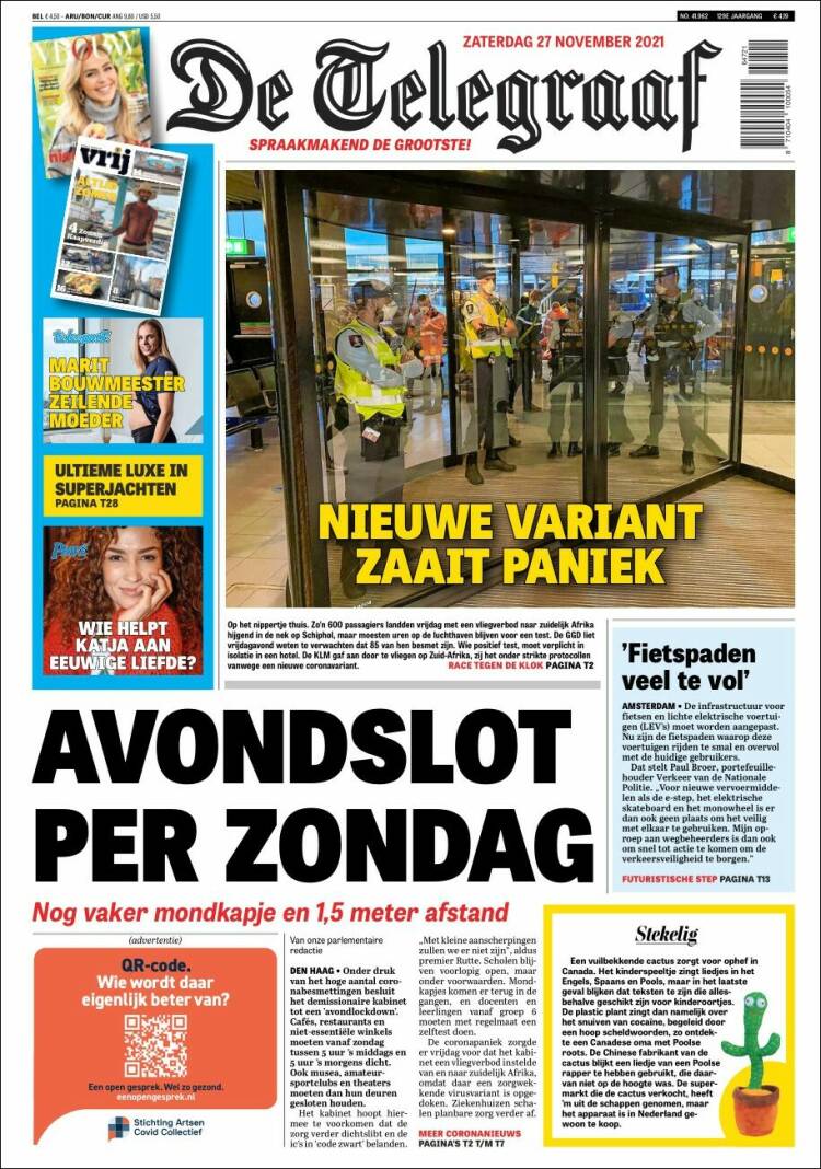 Portada de De Telegraaf (Pa&iacute;ses Bajos)