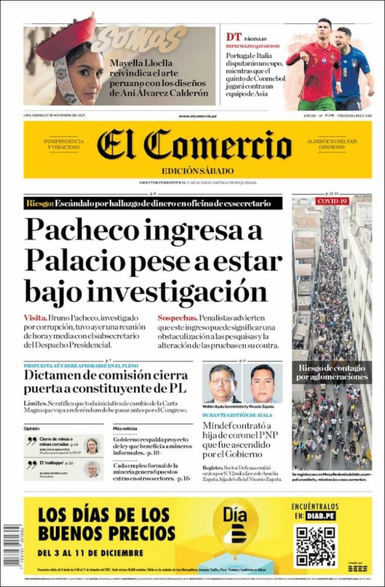 Portada de El Comercio (Per&uacute;)