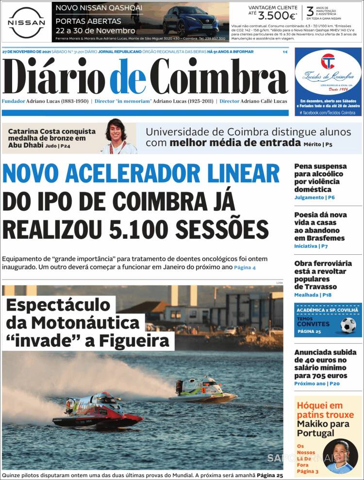 Portada de Diário de Coimbra (Portugal)