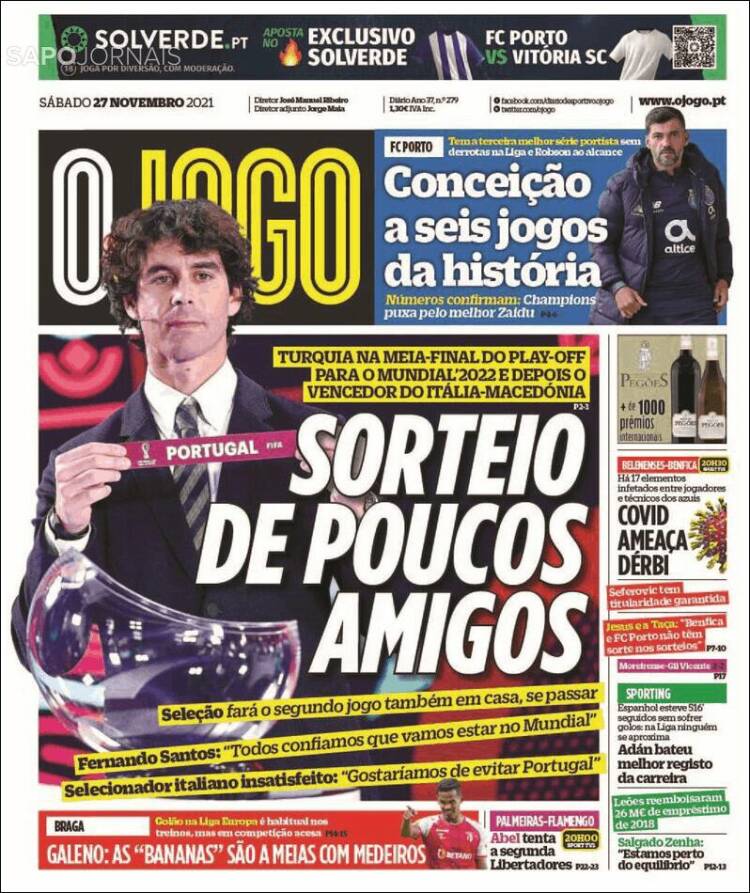 Portada de O Jogo (Portugal)