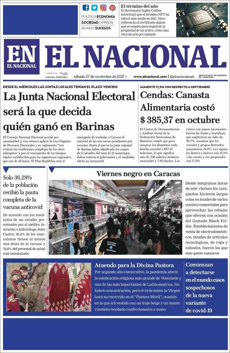 Portada de El Nacional (Venezuela)