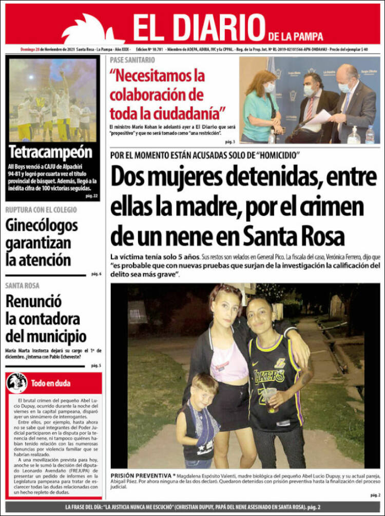 Portada de Diario de La Pampa (Argentina)