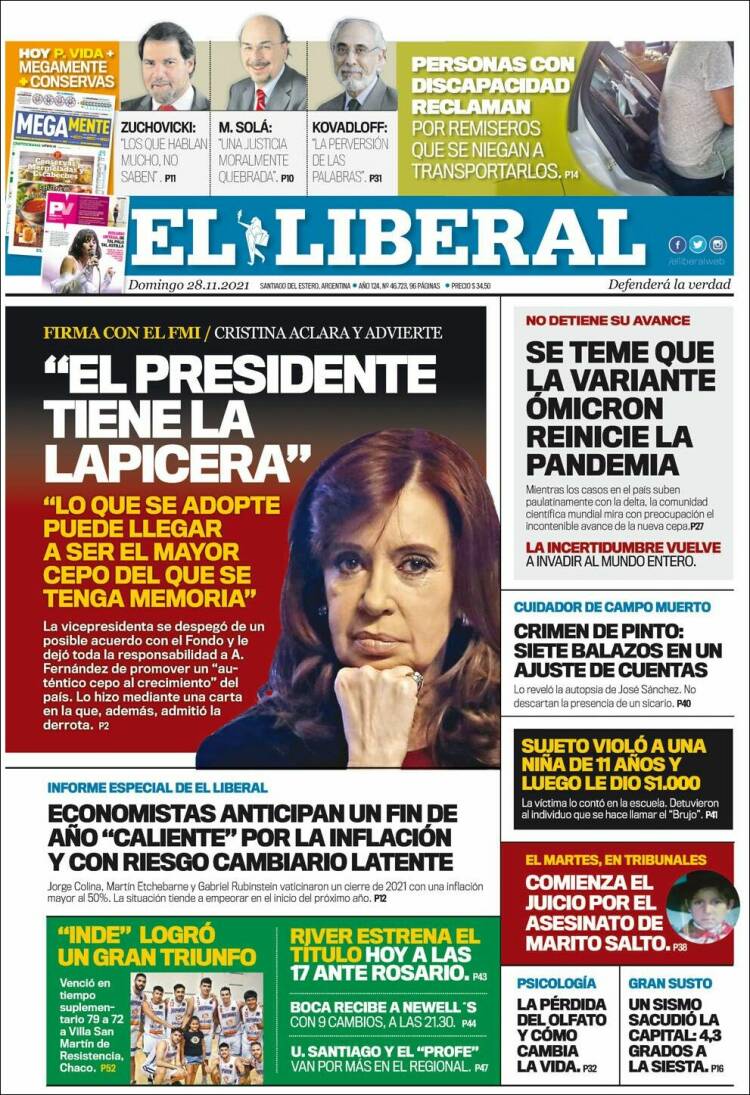 Portada de Diario El Liberal (Argentina)