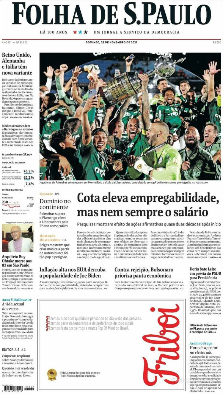 Portada de Folha de São Paulo (Brésil)